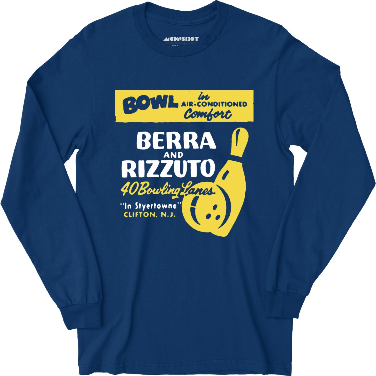White Label Mfg Berra and Rizzuto - Clifton, NJ - Vintage Bowling Alley - Long Sleeve T-Shirt Royal / L