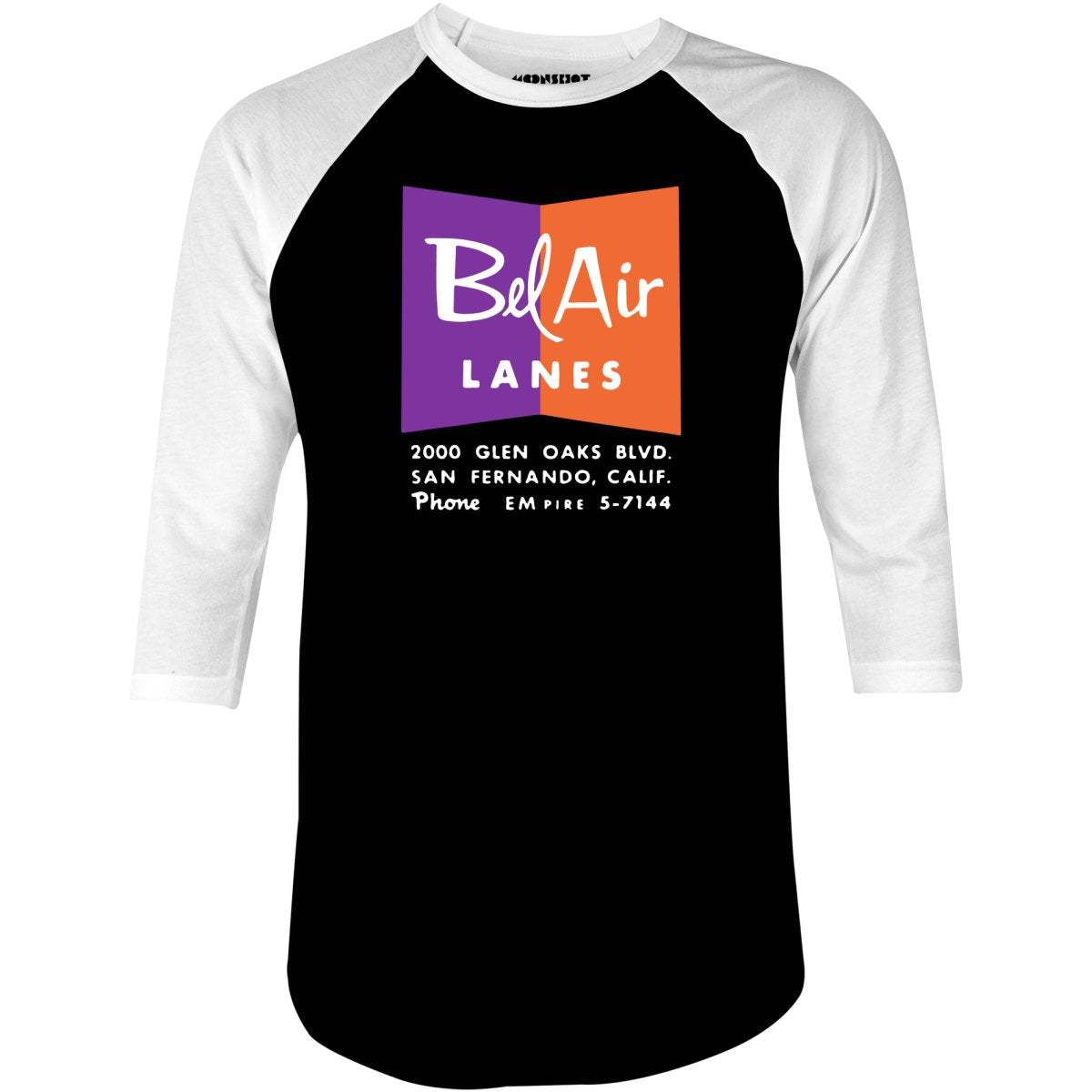 Bel Air Lanes - San Fernando, CA - Vintage Bowling Alley - 3/4 Sleeve Raglan T-Shirt