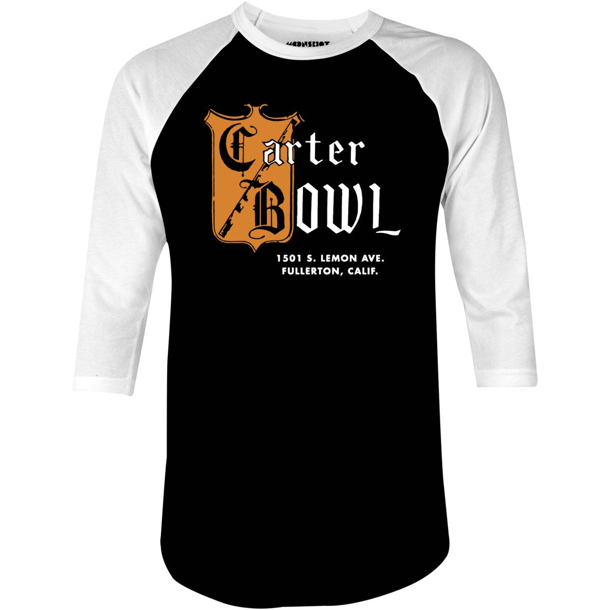 Carter Bowl - Fullerton, CA - Vintage Bowling Alley - 3/4 Sleeve Raglan T-Shirt