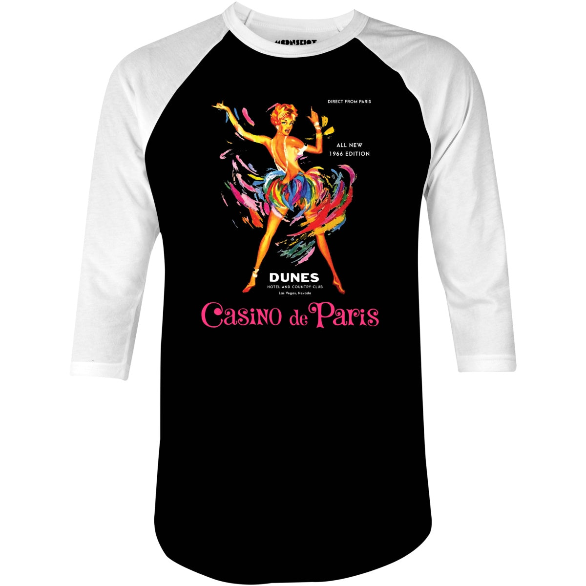 Casino de Paris at The Dunes - Vintage Las Vegas - 3/4 Sleeve Raglan T-Shirt