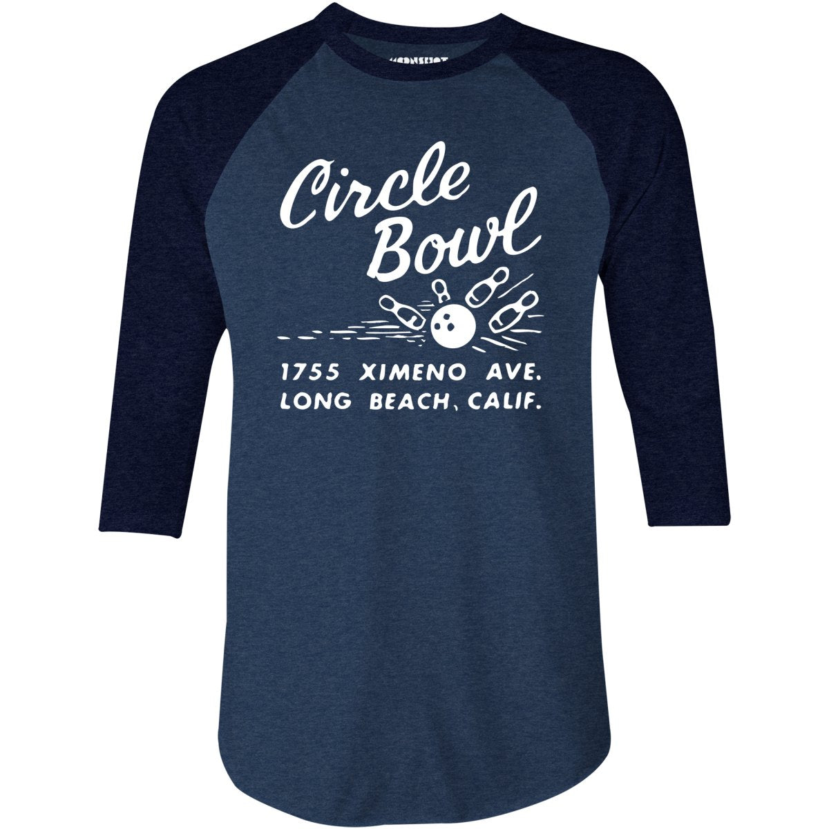 Circle Bowl - Long Beach, CA - Vintage Bowling Alley - 3/4 Sleeve Raglan T-Shirt