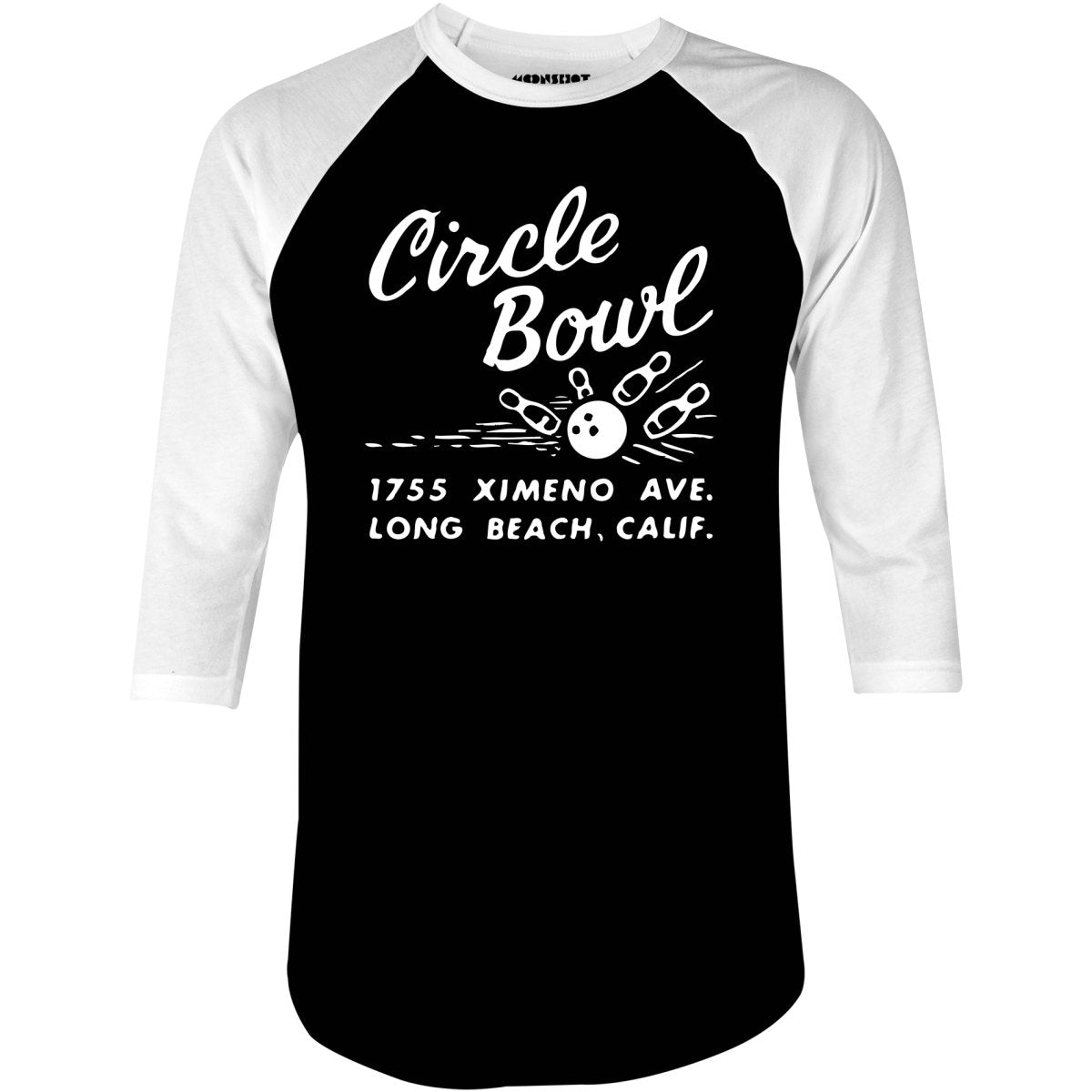 Circle Bowl - Long Beach, CA - Vintage Bowling Alley - 3/4 Sleeve Raglan T-Shirt