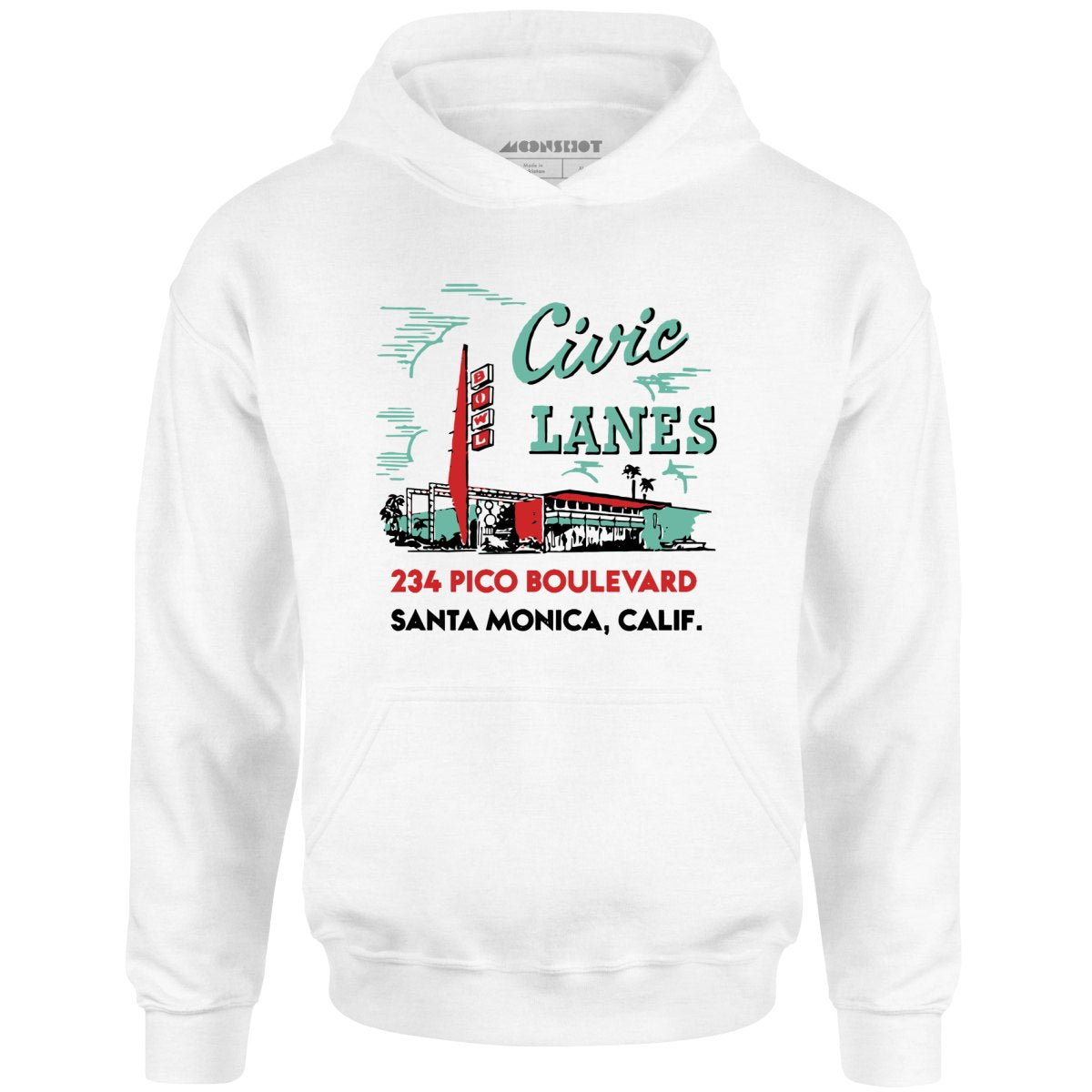 Civic Lanes - Santa Monica, CA - Vintage Bowling Alley - Unisex Hoodie