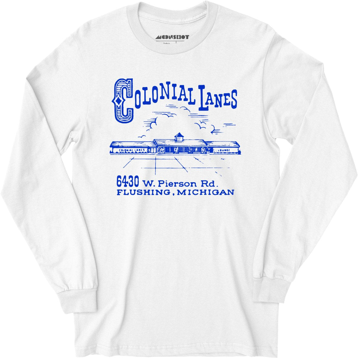 Colonial Lanes - Flushing, MI - Vintage Bowling Alley - Long Sleeve T-Shirt