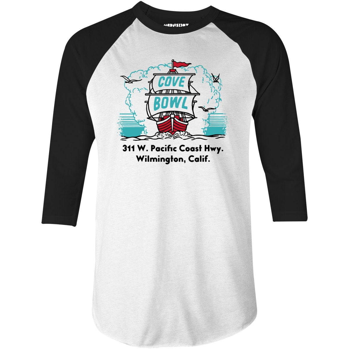 Cove Bowl - Wilmington, CA - Vintage Bowling Alley - 3/4 Sleeve Raglan T-Shirt