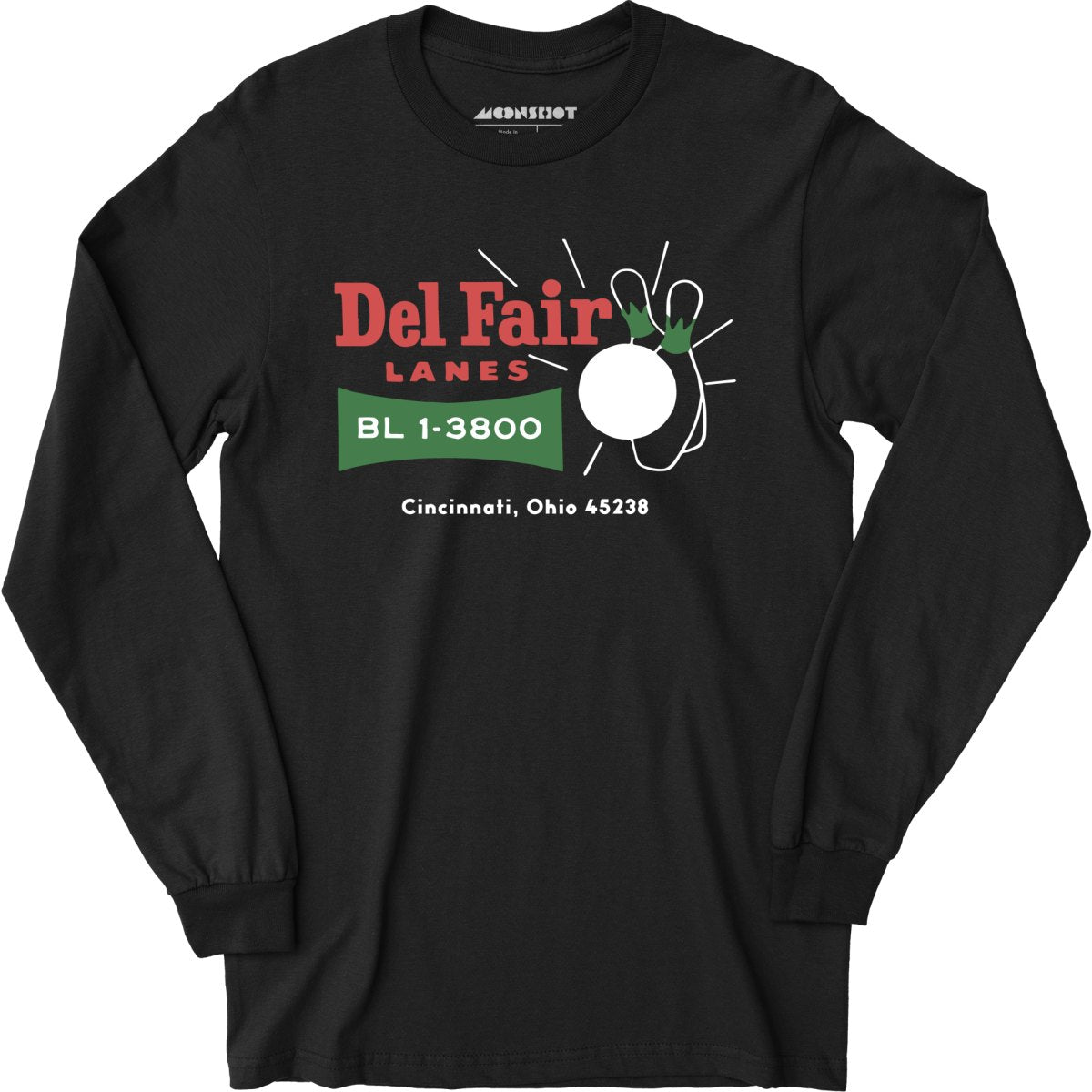 Del Fair Lanes v2 - Cincinnati, OH - Vintage Bowling Alley - Long Sleeve T-Shirt