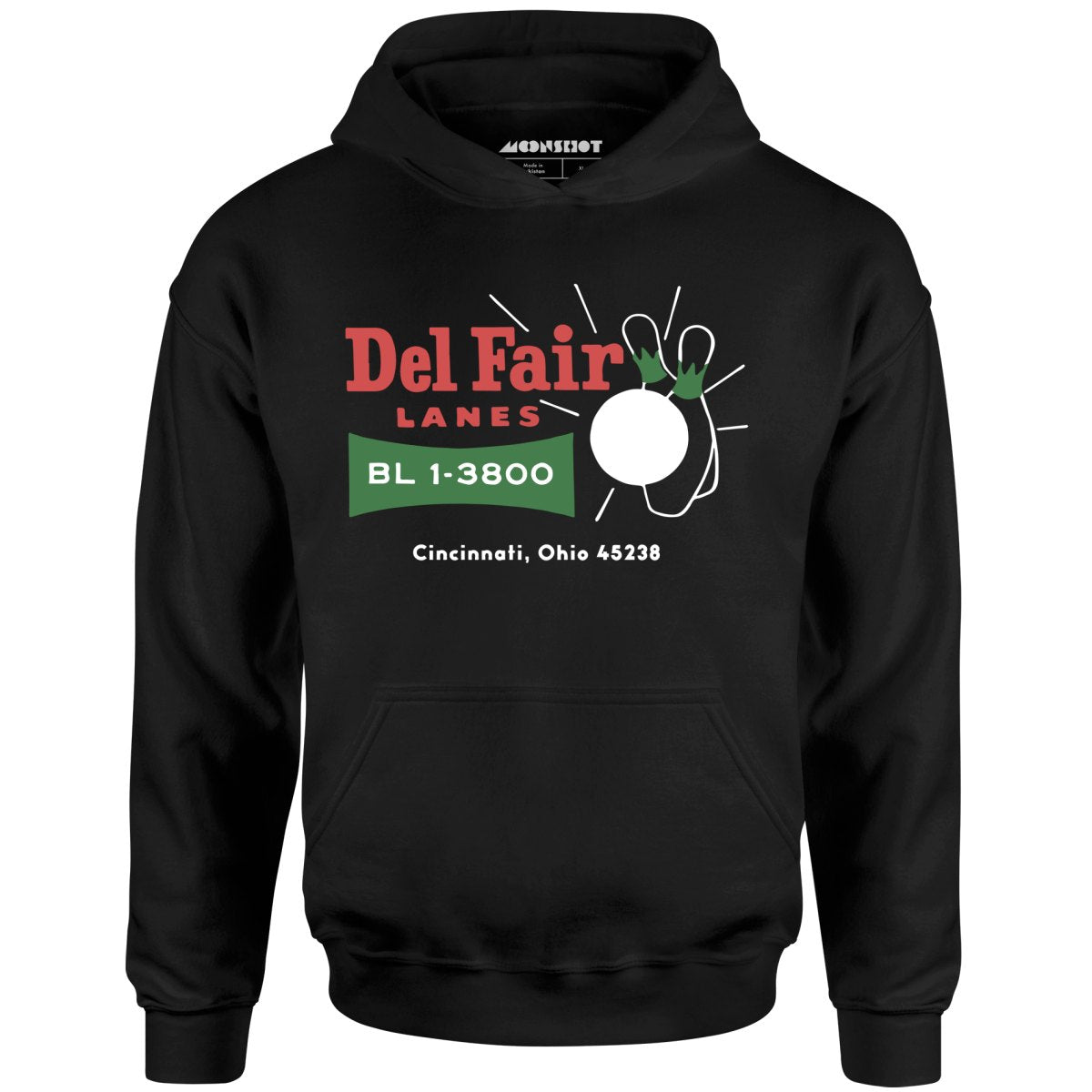 Del Fair Lanes v2 - Cincinnati, OH - Vintage Bowling Alley - Unisex Hoodie