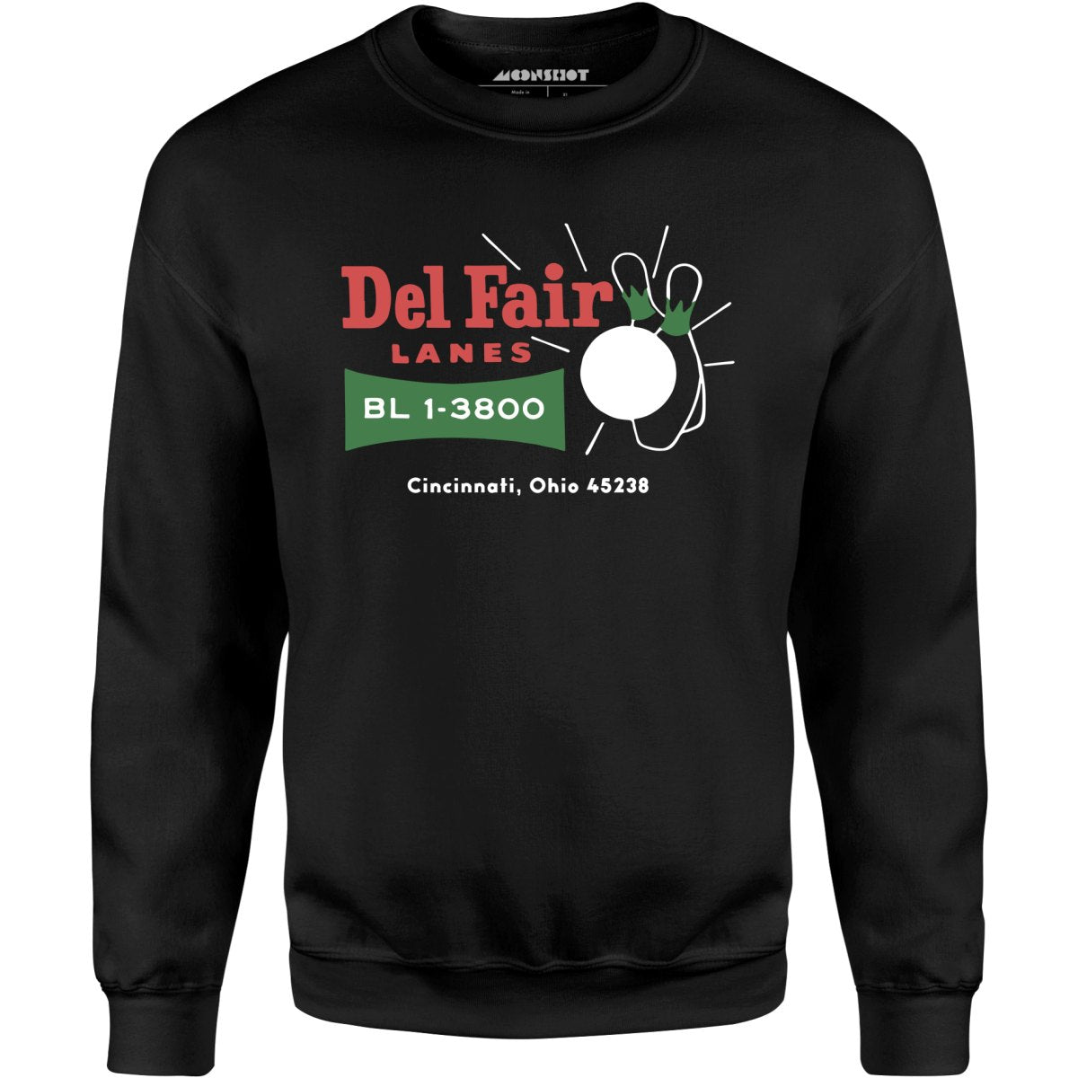 Del Fair Lanes v2 - Cincinnati, OH - Vintage Bowling Alley - Unisex Sweatshirt