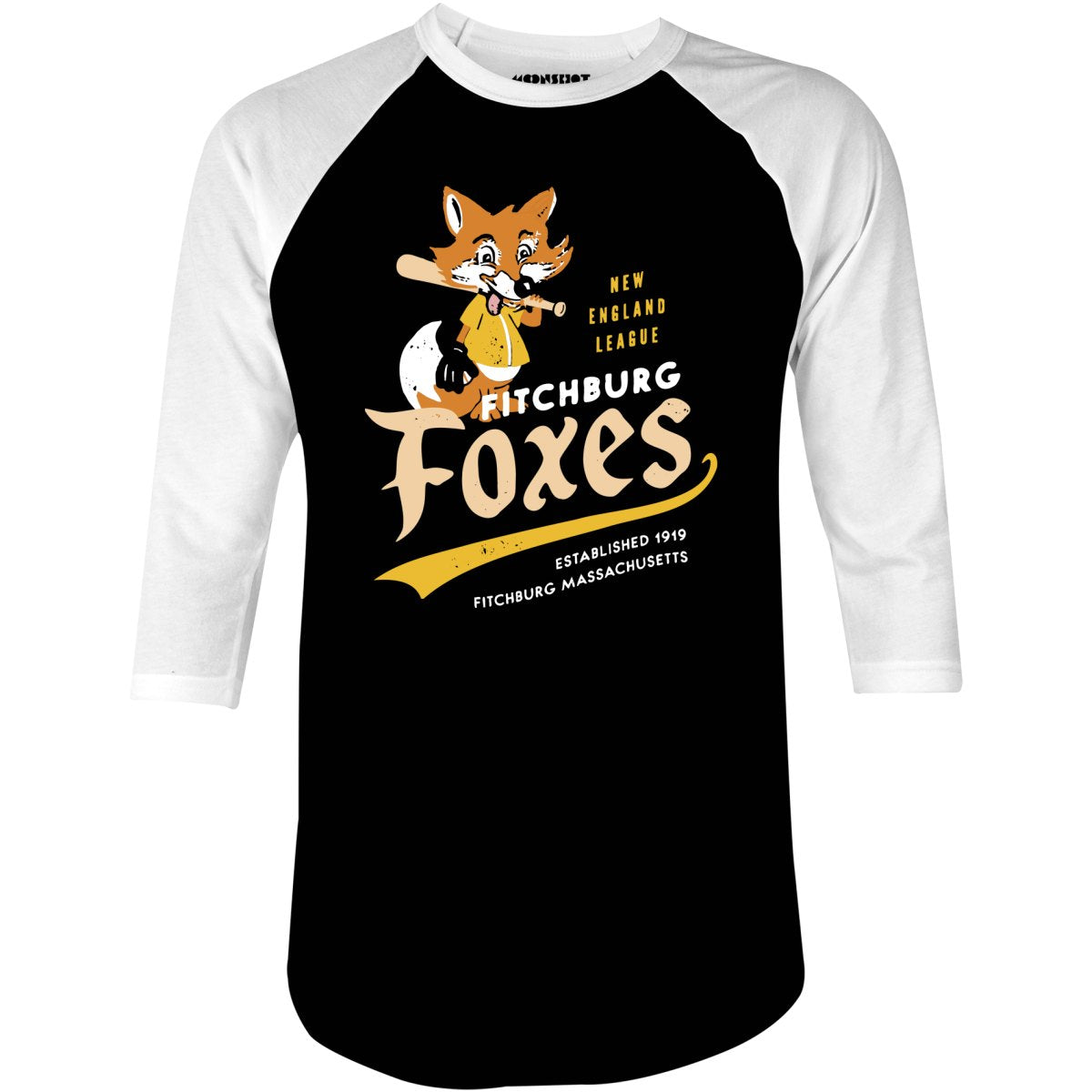 Fitchburg Foxes - Massachusetts - Vintage Defunct Baseball Teams - 3/4 Sleeve Raglan T-Shirt