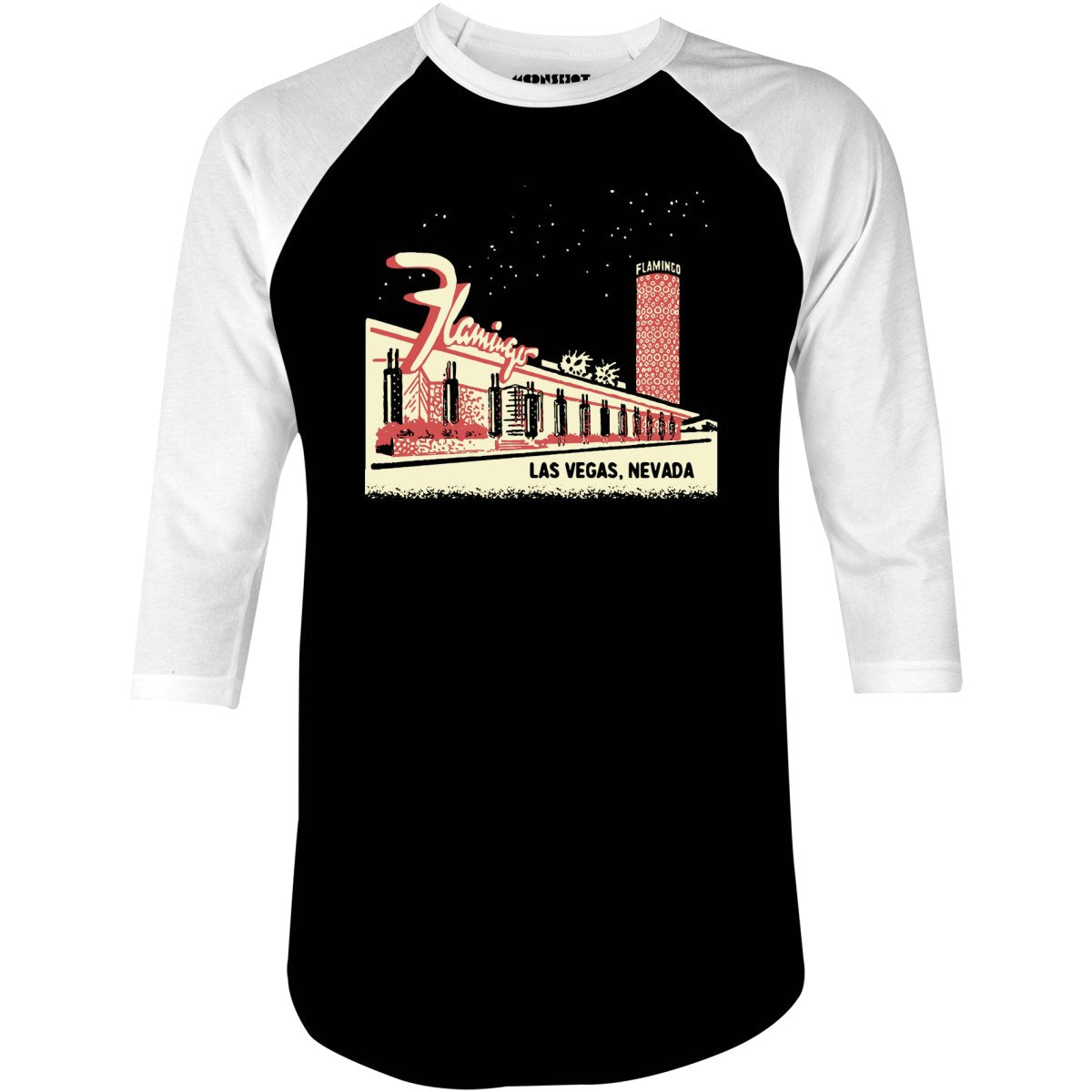 Flamingo Hotel Retro Vintage Las Vegas - 3/4 Sleeve Raglan T-Shirt