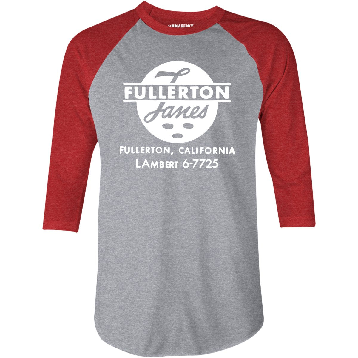 Fullerton Lanes - Fullerton, CA - Vintage Bowling Alley - 3/4 Sleeve Raglan T-Shirt