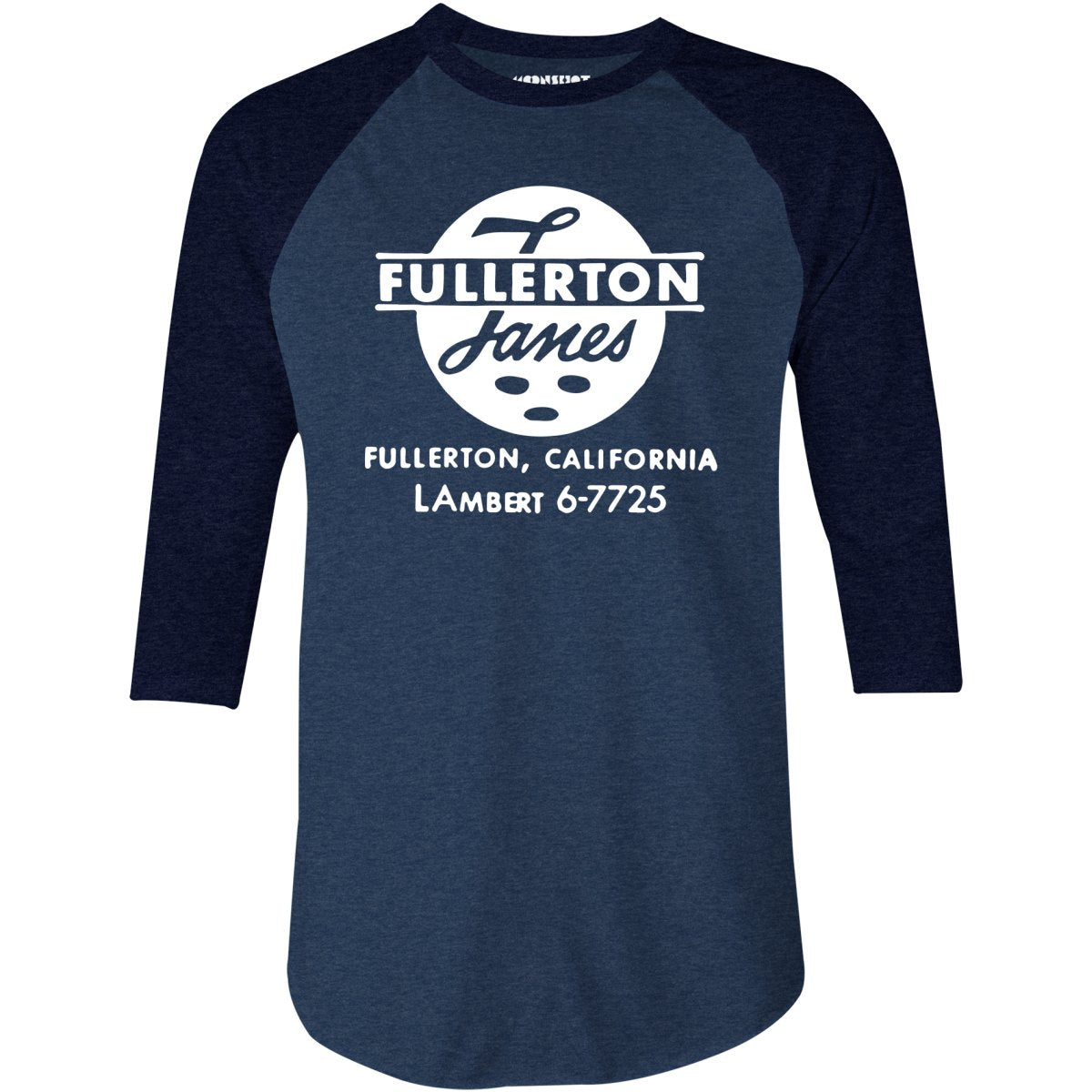 Fullerton Lanes - Fullerton, CA - Vintage Bowling Alley - 3/4 Sleeve Raglan T-Shirt