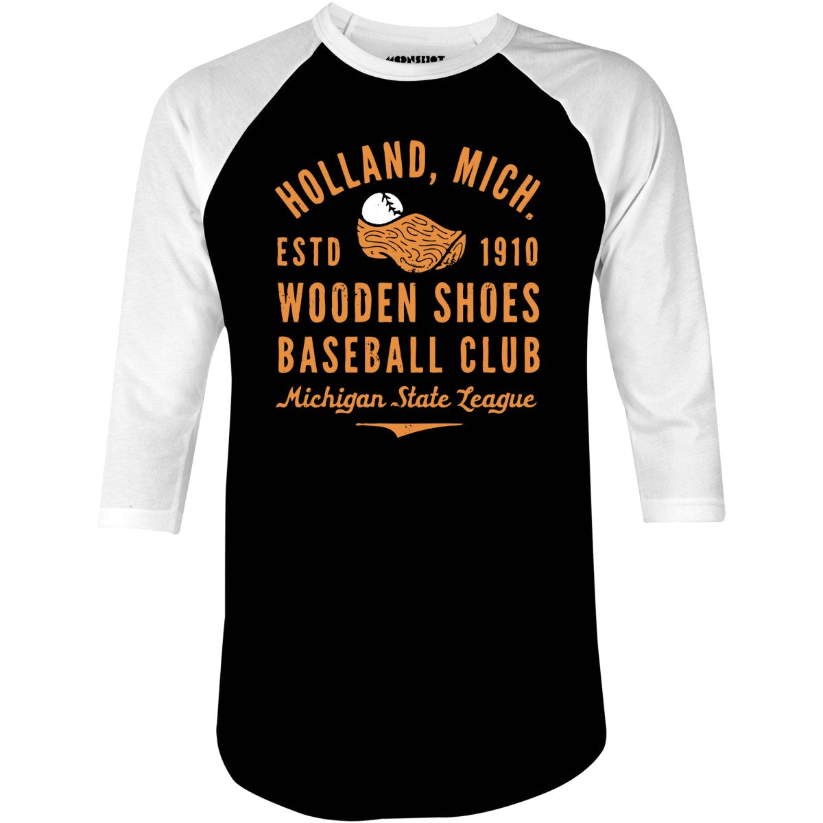 Holland Wooden Shoes - Michigan - Vintage Defunct Baseball Teams - 3/4 Sleeve Raglan T-Shirt