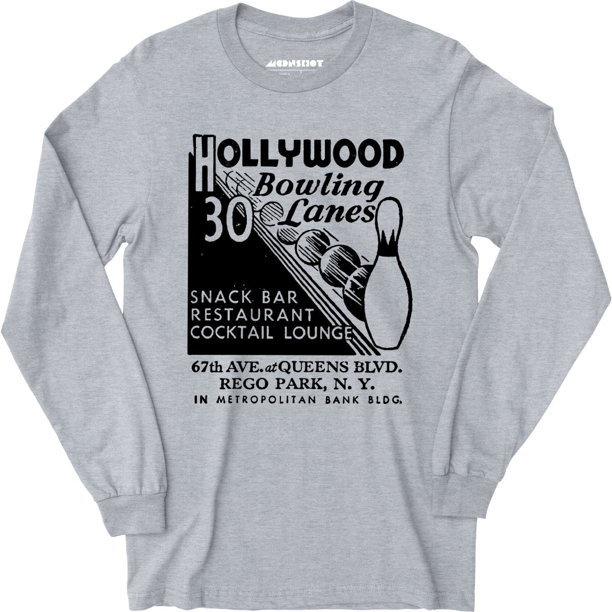 Hollywood Bowling Lanes - Rego Park, NY - Vintage Bowling Alley - Long Sleeve T-Shirt