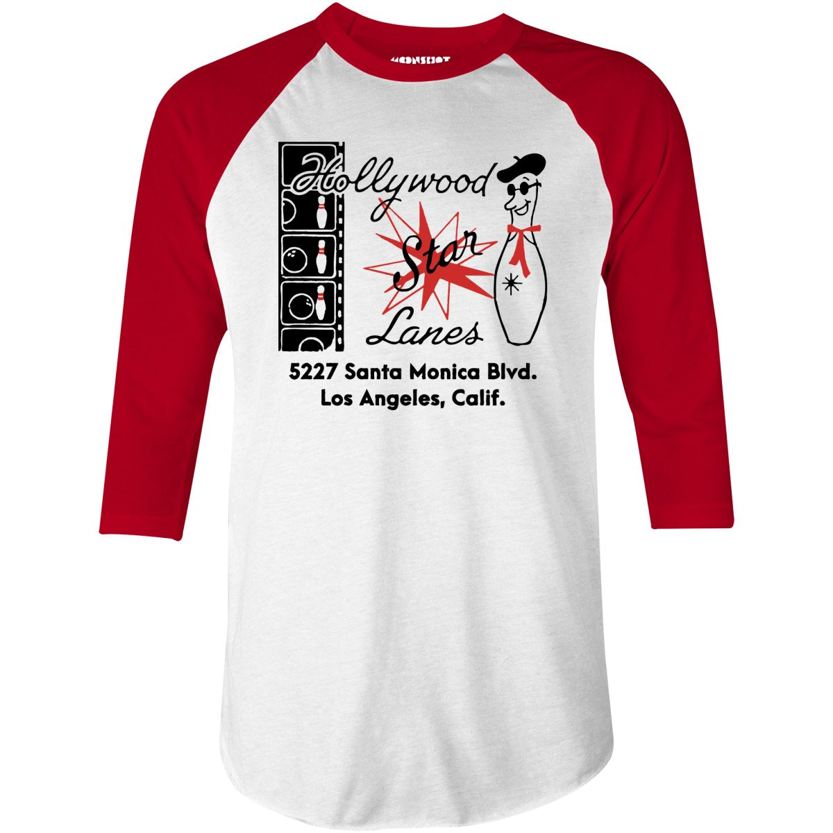 Hollywood Star Lanes - Los Angeles, CA - Vintage Bowling Alley - 3/4 Sleeve Raglan T-Shirt