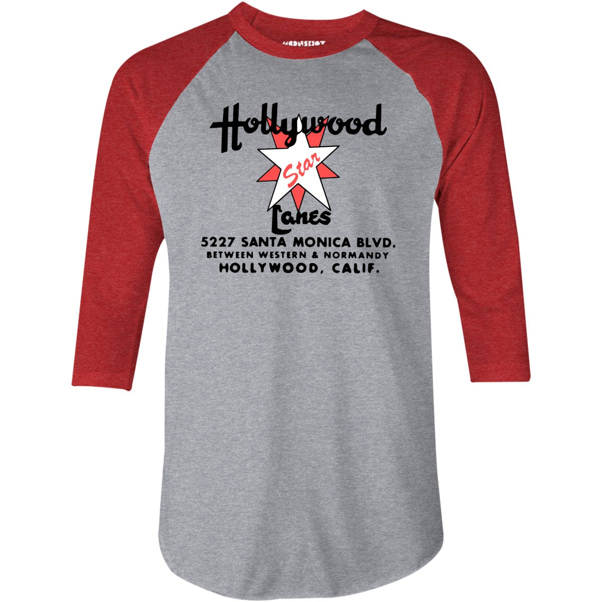 Hollywood Star Lanes v2 - Los Angeles, CA - Vintage Bowling Alley - 3/4 Sleeve Raglan T-Shirt