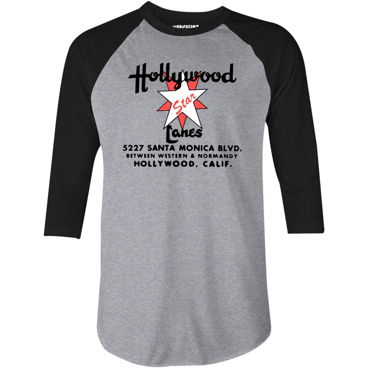 Hollywood Star Lanes v2 - Los Angeles, CA - Vintage Bowling Alley - 3/4 Sleeve Raglan T-Shirt