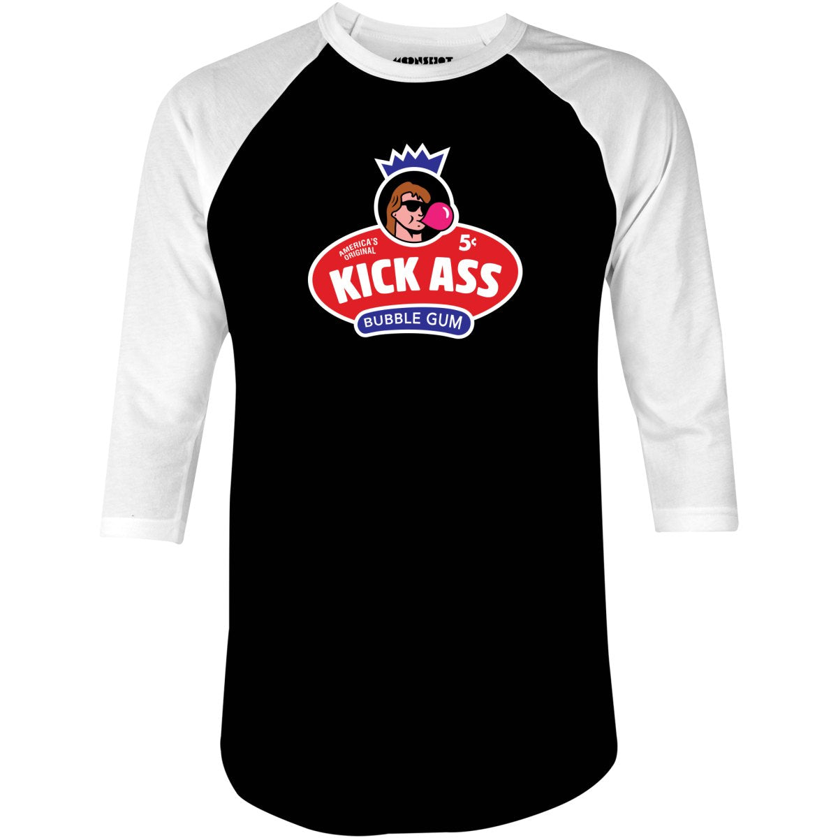 Kick Ass Bubble Gum - 3/4 Sleeve Raglan T-Shirt