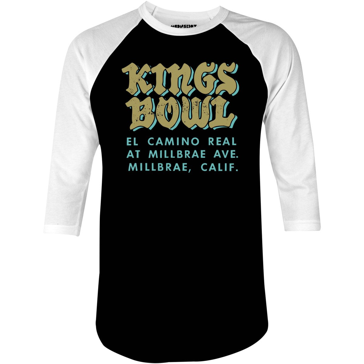 Kings Bowl - Millbrae, CA - Vintage Bowling Alley - 3/4 Sleeve Raglan T-Shirt