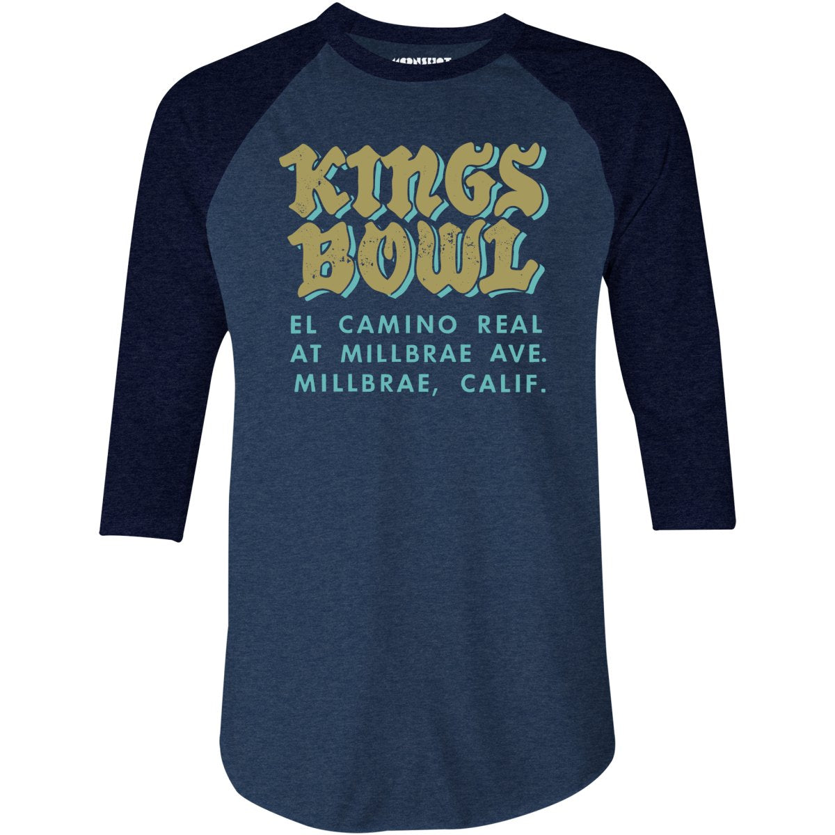 Kings Bowl - Millbrae, CA - Vintage Bowling Alley - 3/4 Sleeve Raglan T-Shirt