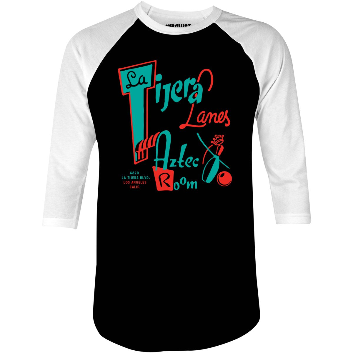 La Tijera Lanes - Los Angeles, CA - Vintage Bowling Alley - 3/4 Sleeve Raglan T-Shirt