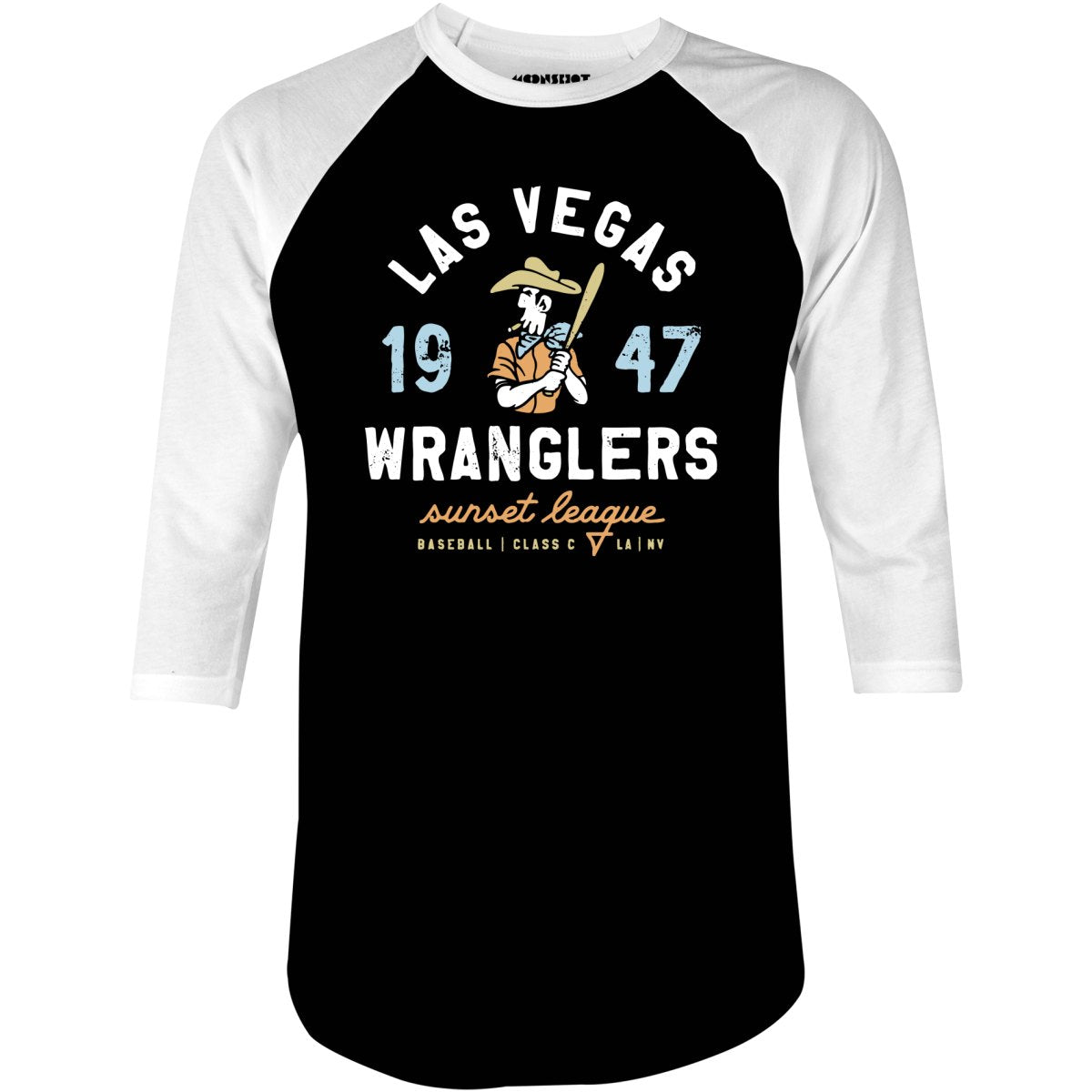 Las Vegas Wranglers - Nevada - Vintage Defunct Baseball Teams - 3/4 Sleeve Raglan T-Shirt