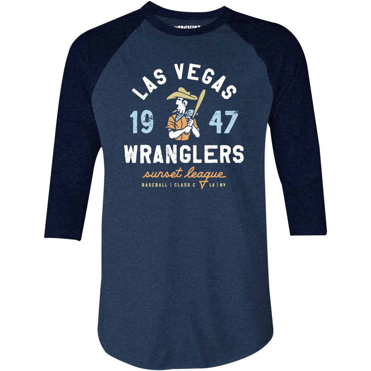 Las Vegas Wranglers - Nevada - Vintage Defunct Baseball Teams - 3/4 Sleeve Raglan T-Shirt