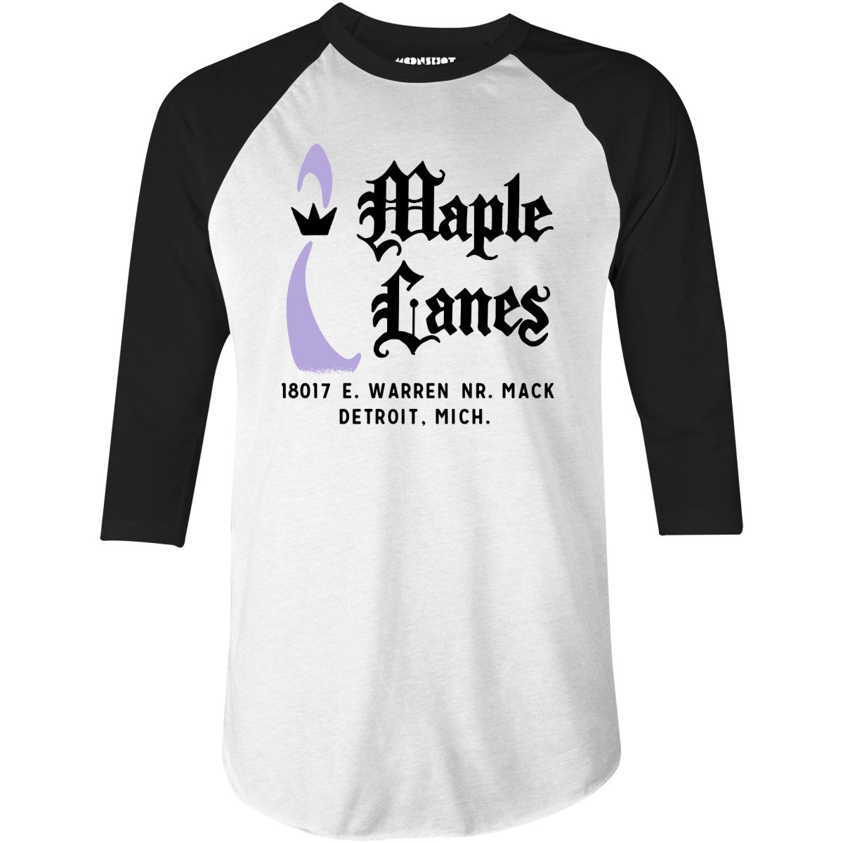 Maple Lanes - Detroit, MI - Vintage Bowling Alley - 3/4 Sleeve Raglan T-Shirt