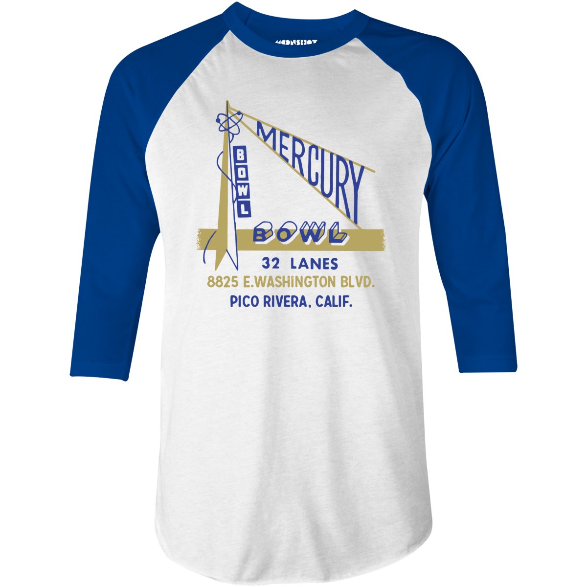 Mercury Bowl - Pico Rivera, CA - Vintage Bowling Alley - 3/4 Sleeve Raglan T-Shirt