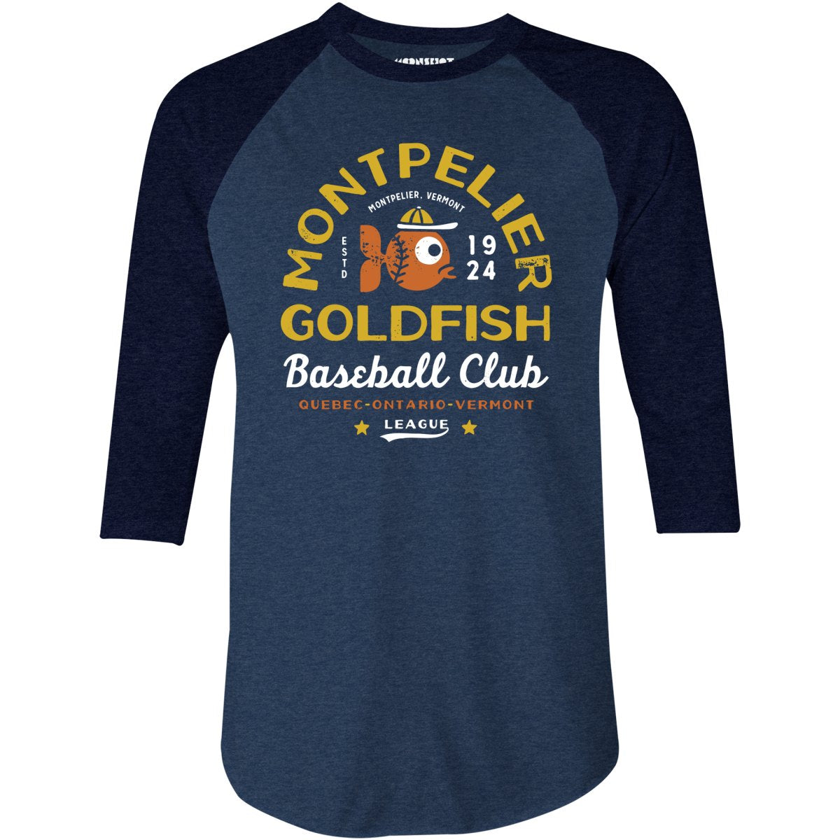 Montpelier Goldfish - Vermont - Vintage Defunct Baseball Teams - 3/4 Sleeve Raglan T-Shirt