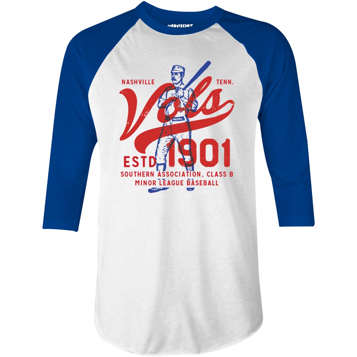 Nashville Vols - Tennessee - Vintage Defunct Baseball Teams - 3/4 Sleeve Raglan T-Shirt