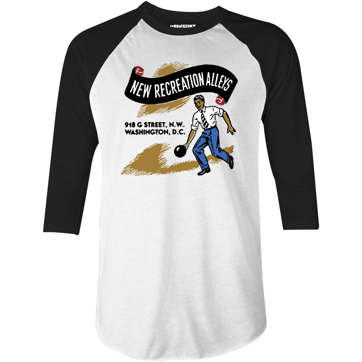 New Recreation Alleys - Washington D.C. - Vintage Bowling Alley - 3/4 Sleeve Raglan T-Shirt