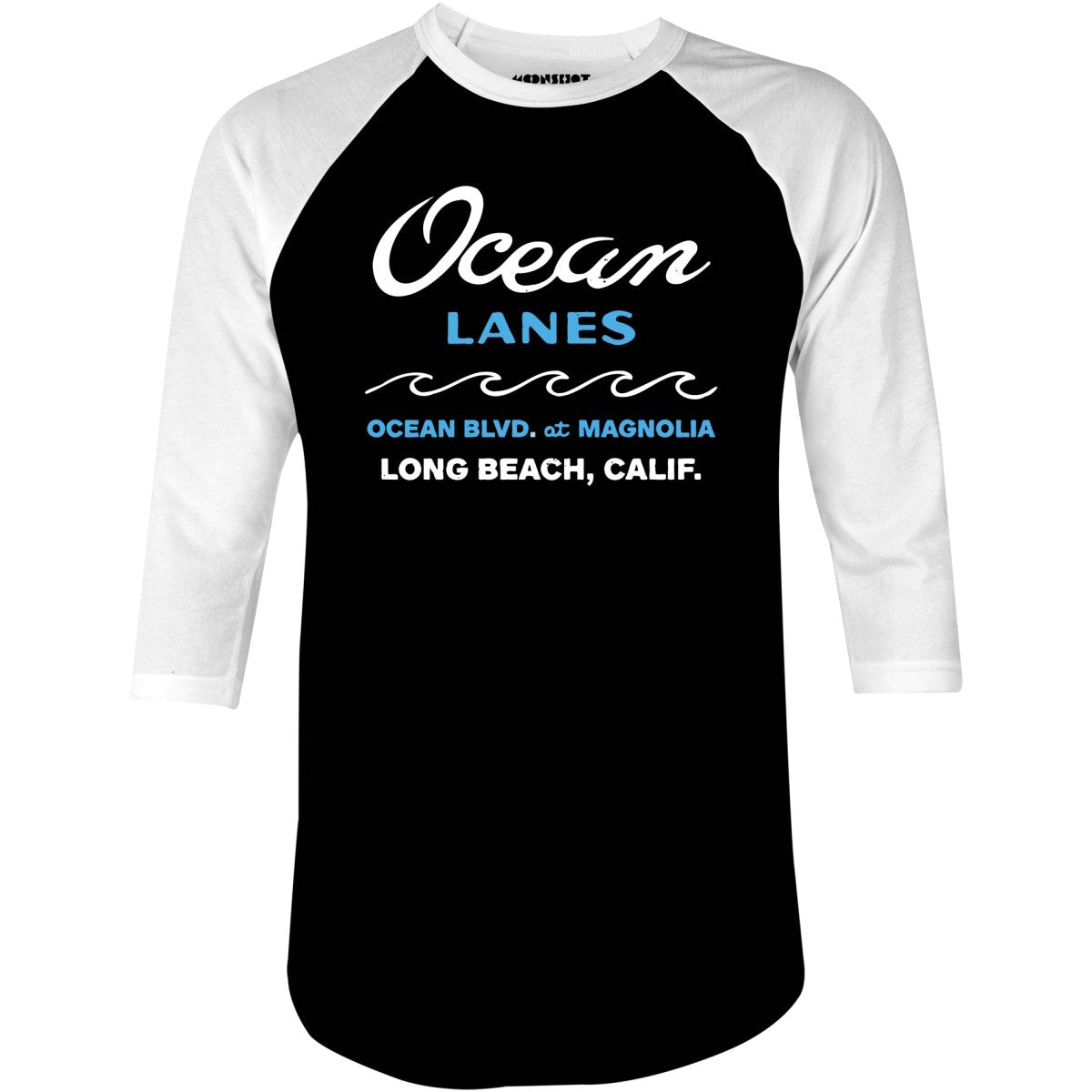 Ocean Lanes - Long Beach, CA - Vintage Bowling Alley - 3/4 Sleeve Raglan T-Shirt