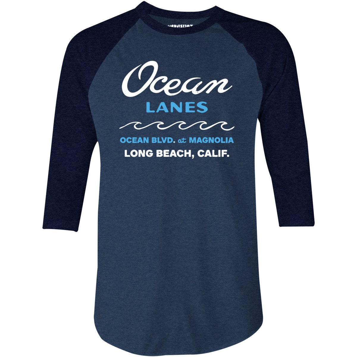 Ocean Lanes - Long Beach, CA - Vintage Bowling Alley - 3/4 Sleeve Raglan T-Shirt