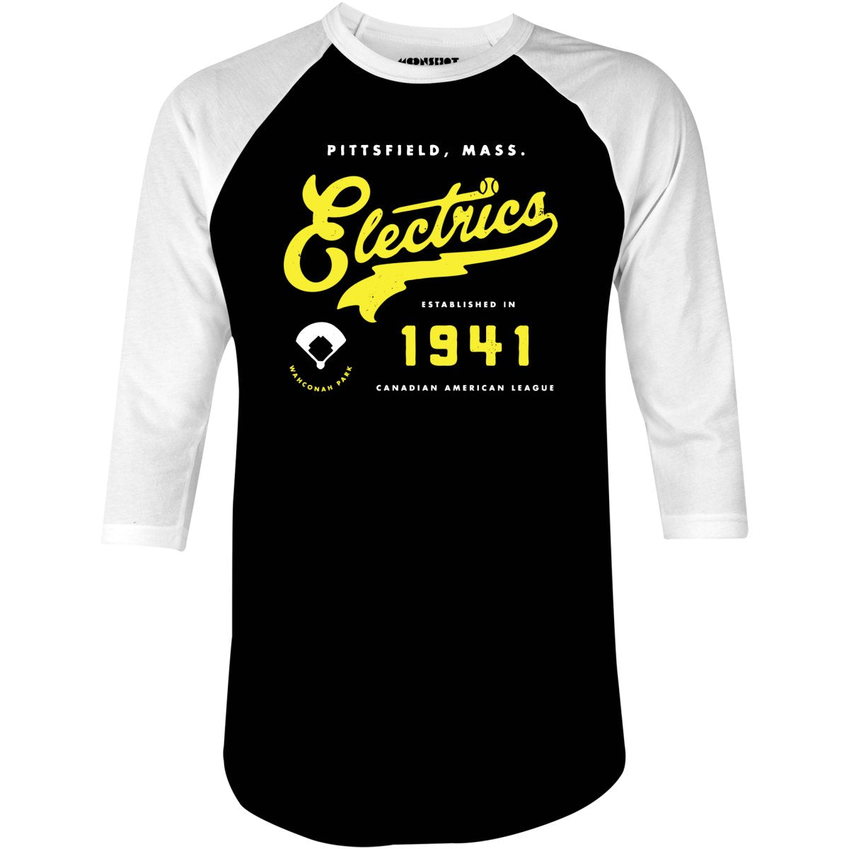 Pittsfield Electrics - Massachusetts - Vintage Defunct Baseball Teams - 3/4 Sleeve Raglan T-Shirt