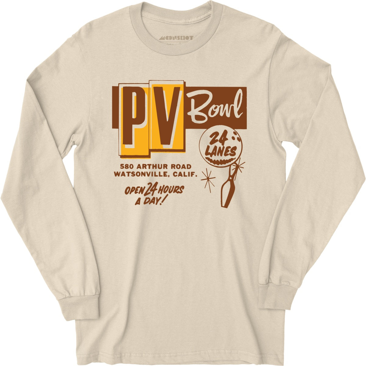 PV Bowl - Watsonville, CA - Vintage Bowling Alley - Long Sleeve T-Shirt