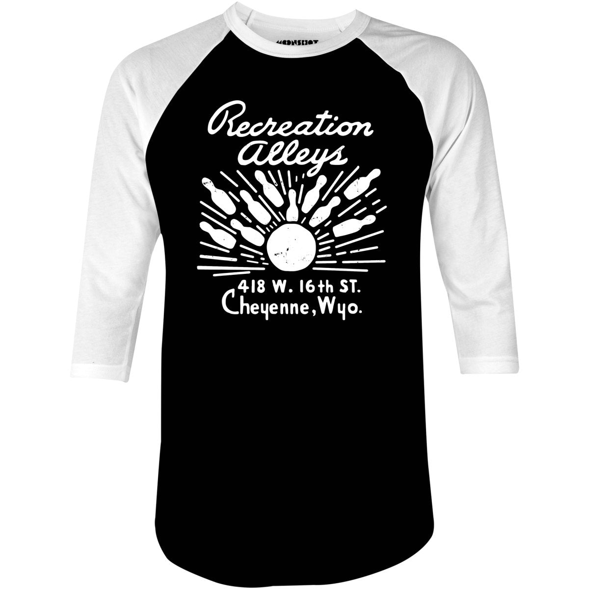 Recreation Alleys - Cheyenne, WY - Vintage Bowling Alley - 3/4 Sleeve Raglan T-Shirt