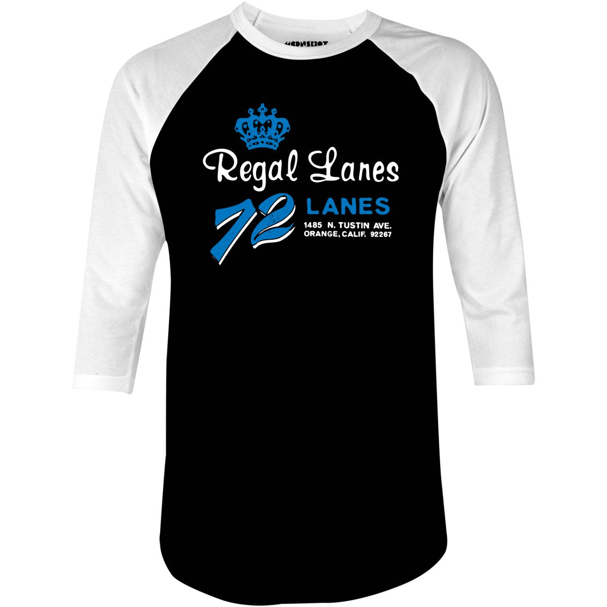 Regal Lanes - Orange, CA - Vintage Bowling Alley - 3/4 Sleeve Raglan T-Shirt