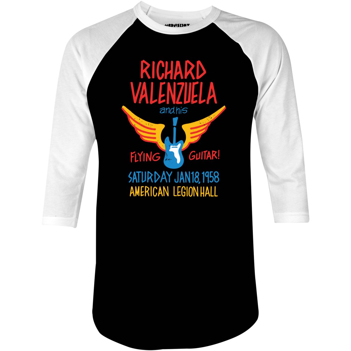 Richard Valenzuela and His Flying Guitar - 3/4 Sleeve Raglan T-Shirt