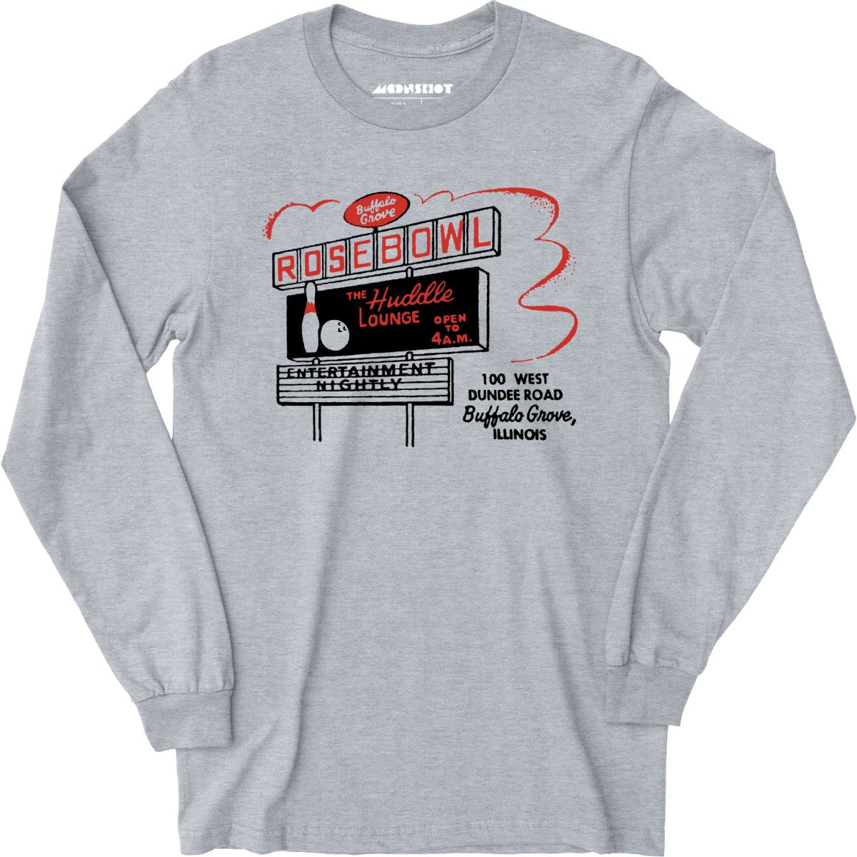 Rose Bowl - Buffalo Grove, IL - Vintage Bowling Alley - Long Sleeve T-Shirt