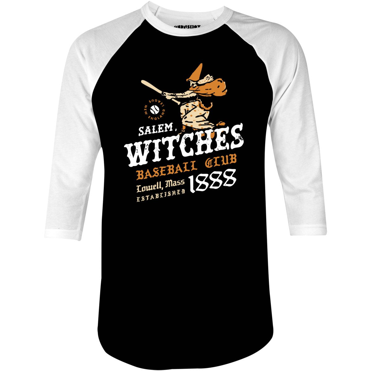 Salem Witches - Massachusetts - Vintage Defunct Baseball Teams - 3/4 Sleeve Raglan T-Shirt