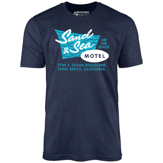 Sand & Sea Motel - Long Beach, CA - Vintage Motel - Heather Midnight Navy - Unisex T-Shirt