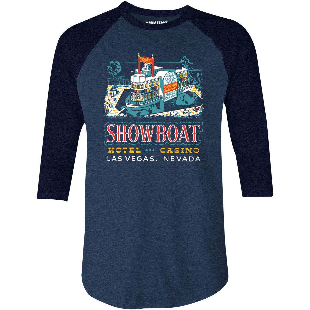 Showboat Hotel & Casino v2 - Vintage Las Vegas - 3/4 Sleeve Raglan T-Shirt