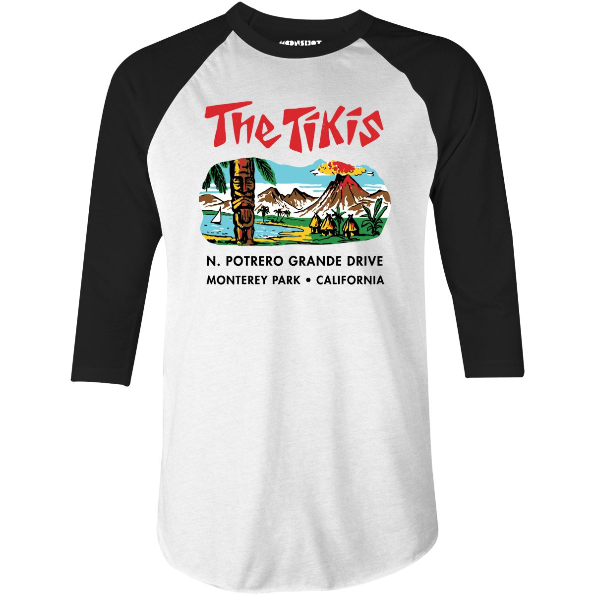 The Tikis - Monterey Park CA - Vintage Tiki Bar - 3/4 Sleeve Raglan T-Shirt