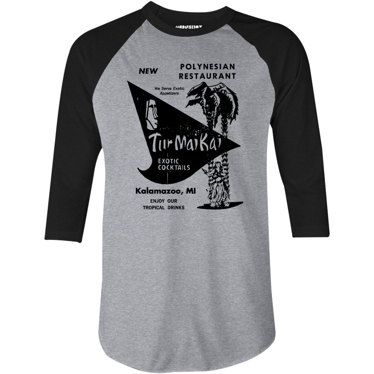 Tur Mai Kai - Kalamazoo, MI - Vintage Tiki Bar - 3/4 Sleeve Raglan T-Shirt