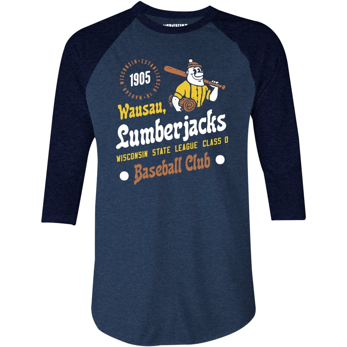 Wausau Lumberjacks - Wisconsin - Vintage Defunct Baseball Teams - 3/4 Sleeve Raglan T-Shirt