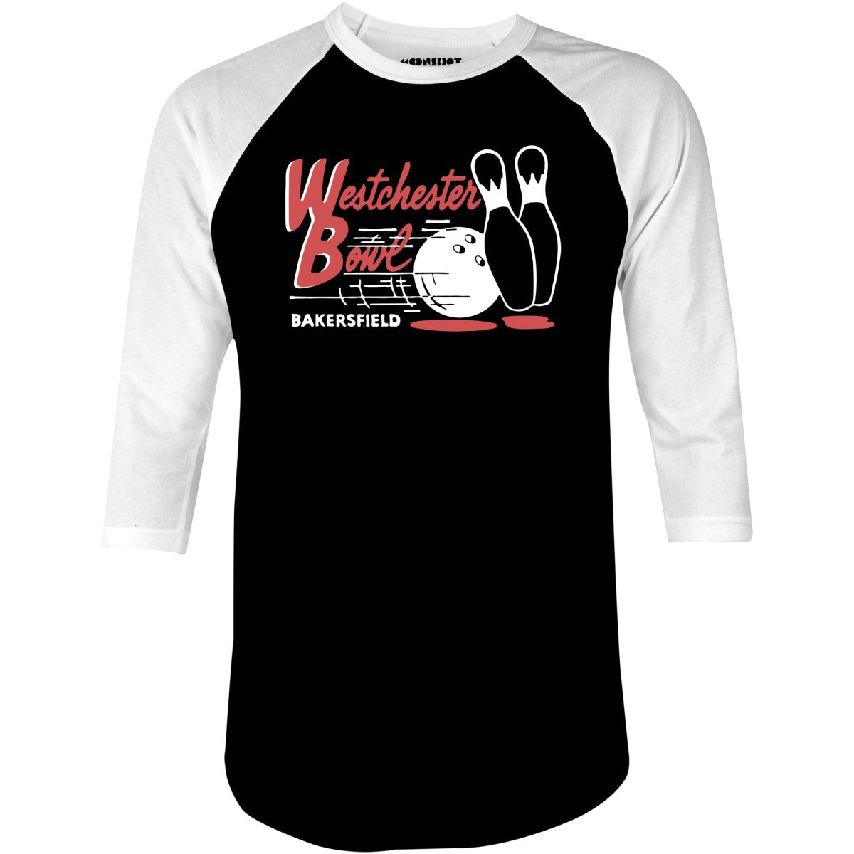 Westchester Bowl - Bakersfield, CA - Vintage Bowling Alley - 3/4 Sleeve Raglan T-Shirt