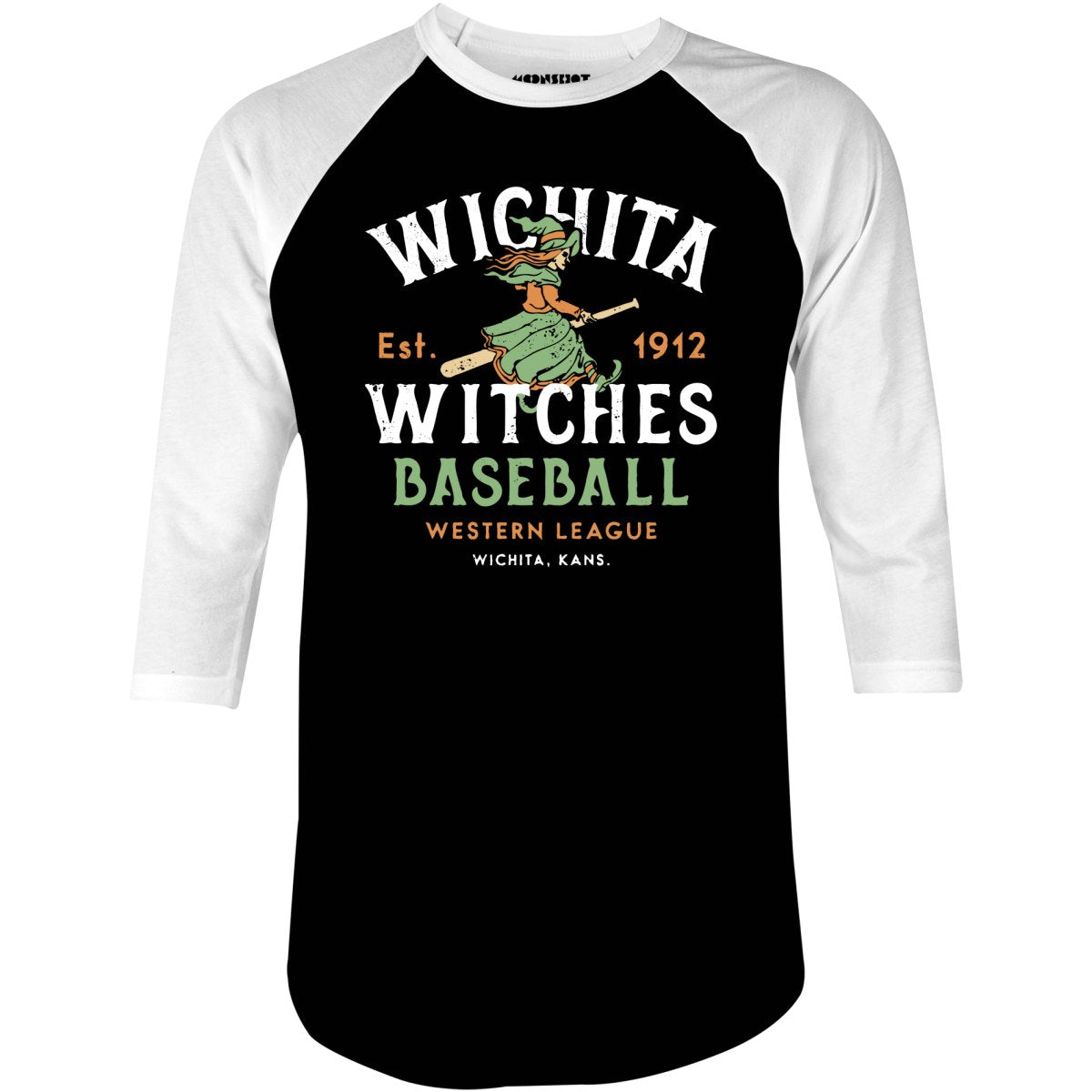 Wichita Witches - Kansas - Vintage Defunct Baseball Teams - 3/4 Sleeve Raglan T-Shirt