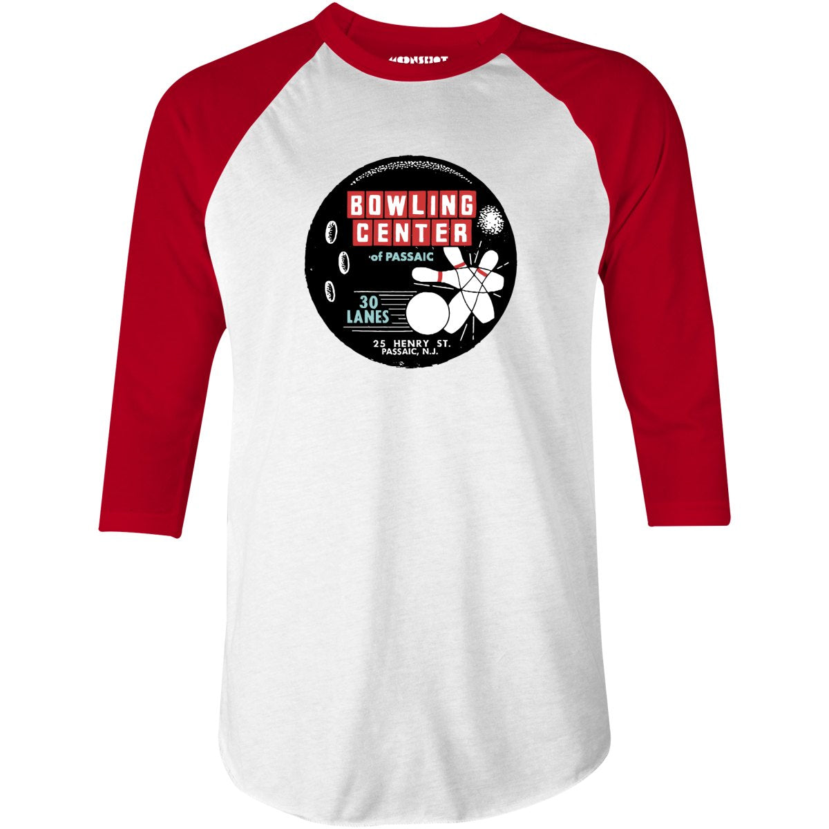 Bowling Center of Passaic - Passaic, NJ - Vintage Bowling Alley - 3/4 Sleeve Raglan T-Shirt