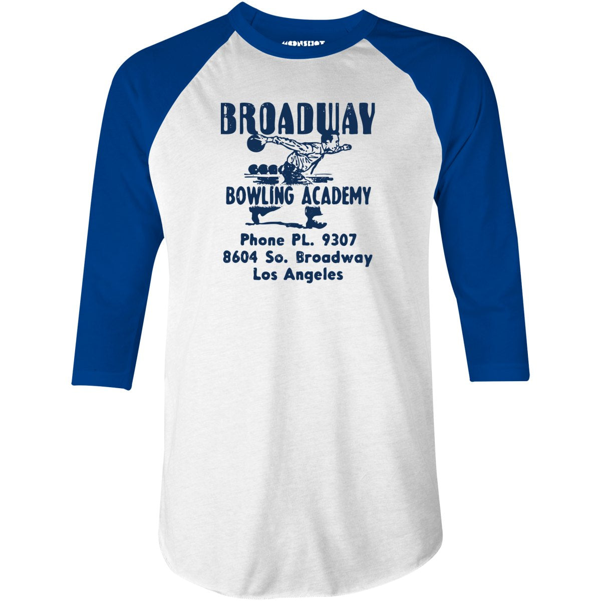 Broadway Bowling Academy - Los Angeles, CA - Vintage Bowling Alley - 3/4 Sleeve Raglan T-Shirt